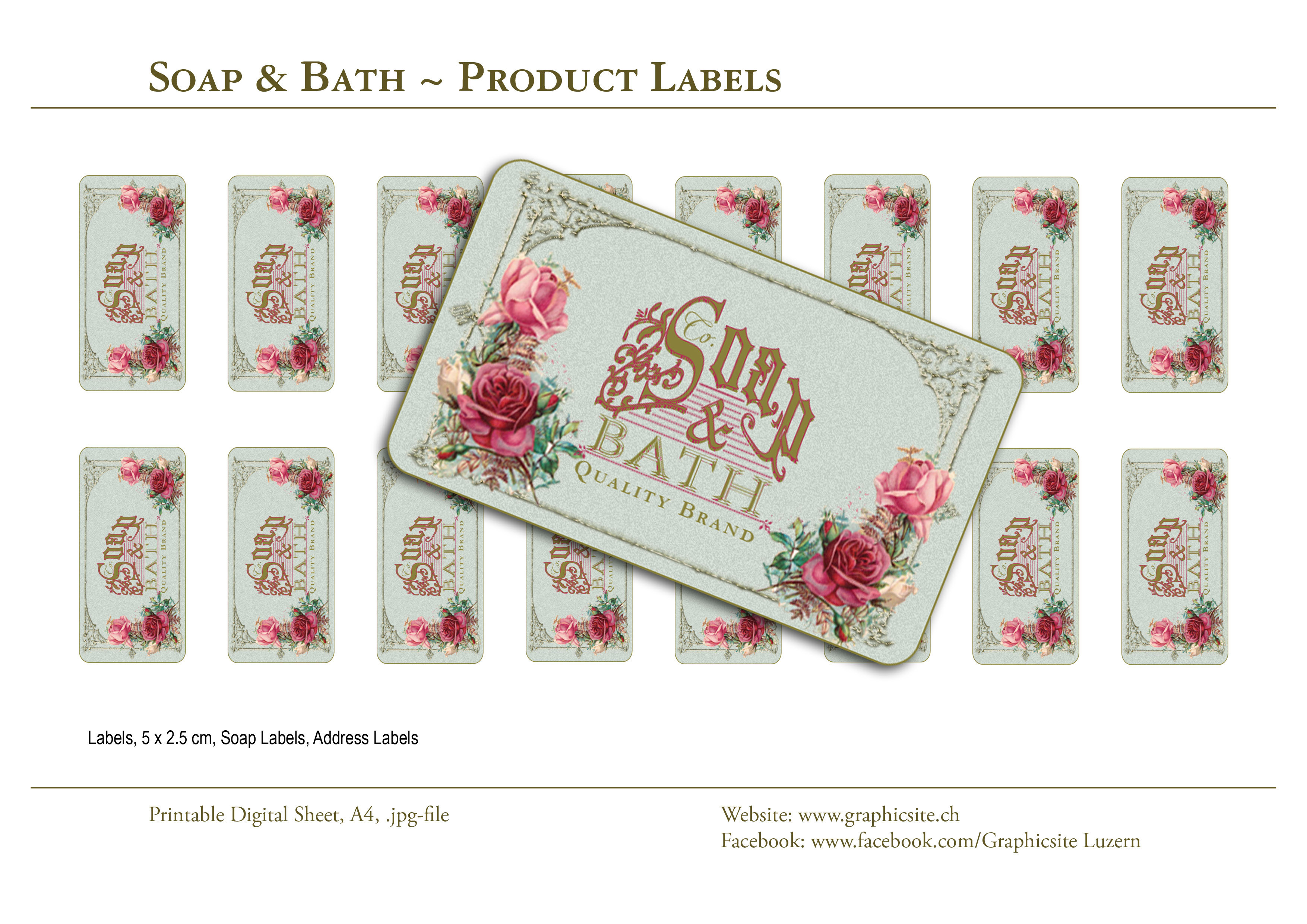 Printable Digital Sheets - Labels - Product Labels, Soap, Soapmaking, Beauty, Spa, Bath, Shower, Graphic Design, Luzern
